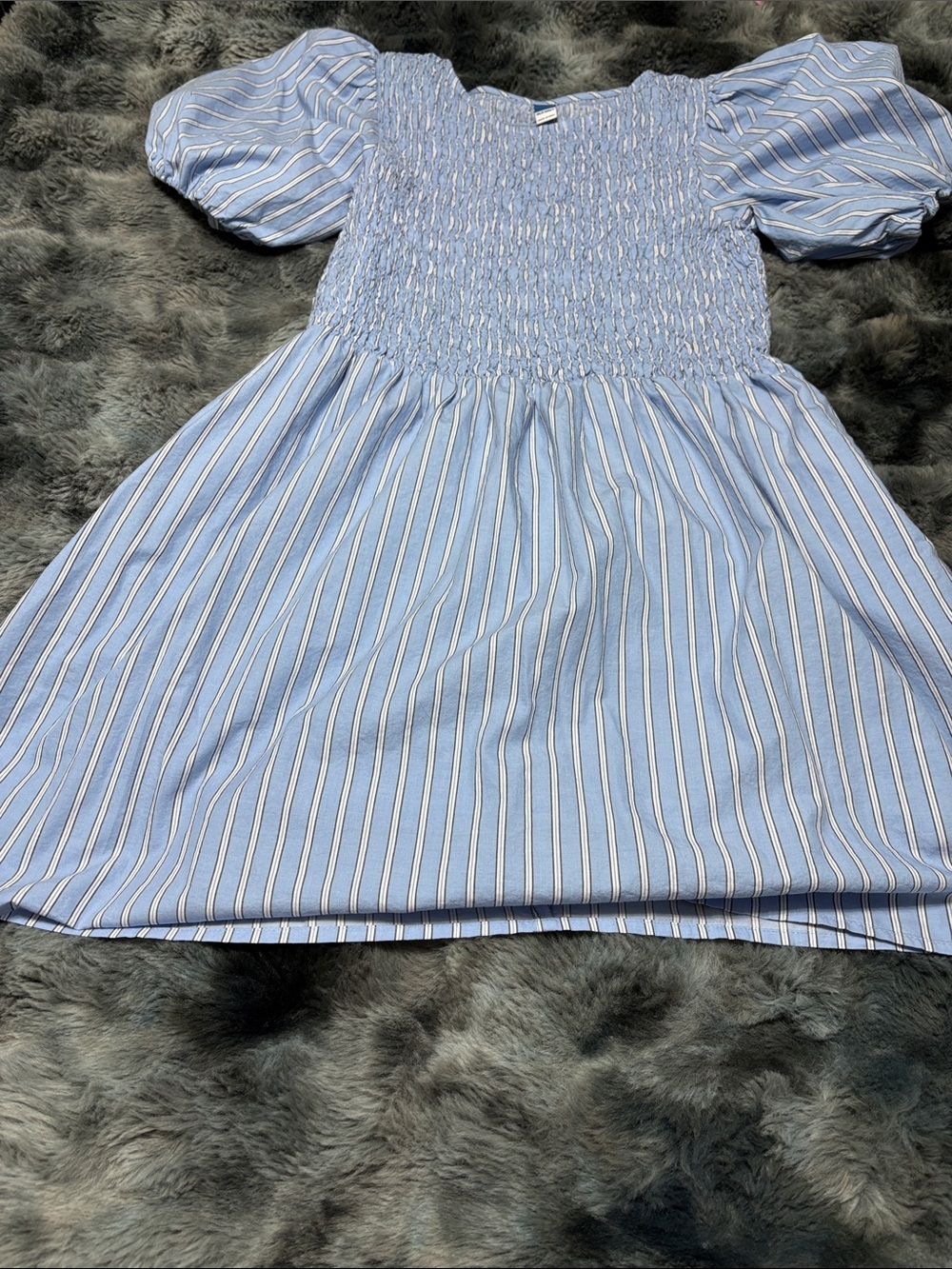 Old Navy Light Blue and White Striped Smocked Top